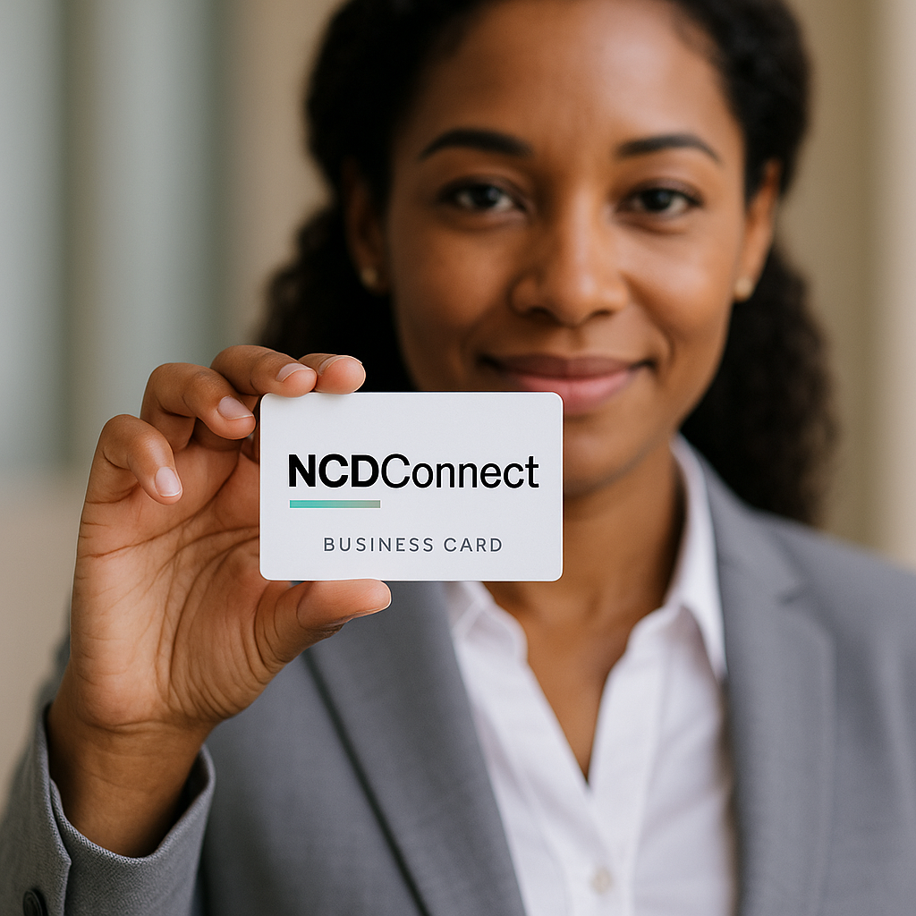Professional holding NCD Connect smart business card